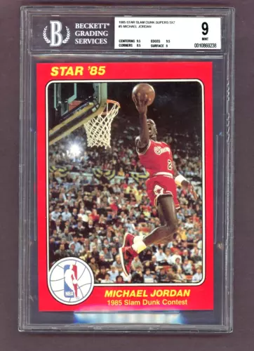 MICHAEL JORDAN 1985 STAR SLAM DUNK SUPERS # 5 ROOKIE CARD 5 X 7 LOW POP BGS 9