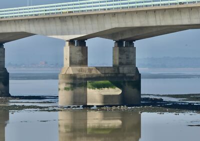 Photo 6x4 M4 - Severn Crossing (2) Bridge support. Welsh coast in the bac c2021