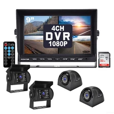 9" DVR Monitor Dash Cam 4CH Realtime Recording Backup CCD Camera 32GB For Truck