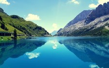 Landscape nature clouds mountains trees hills blue water Custom Gaming Mat Desk