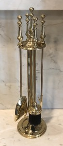 Vintage Solid Brass Fireplace 5 Piece Tool Set 34 H Ebay