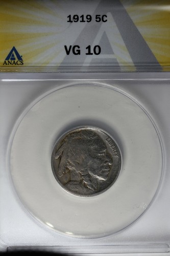 1919 .05 ANACS VG 10 Buffalo Nickel, Indian Nickel, 5 Cent Piece - 第 1/2 張圖片