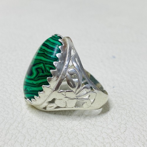 arabischer 925 Sterling Silber Herrenring Handarbeit mit natürlichem Malachit Stein - Bild 4 von 8