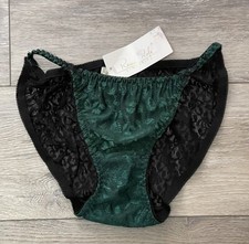 Vintage NWT Rene Rofe Green/Black Sheer Floral Lace High Cut String Bikini Sz 6