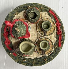 Vintage 1995 Popular Imports 8 Piece Christmas Tree Miniature Resin Tea Set