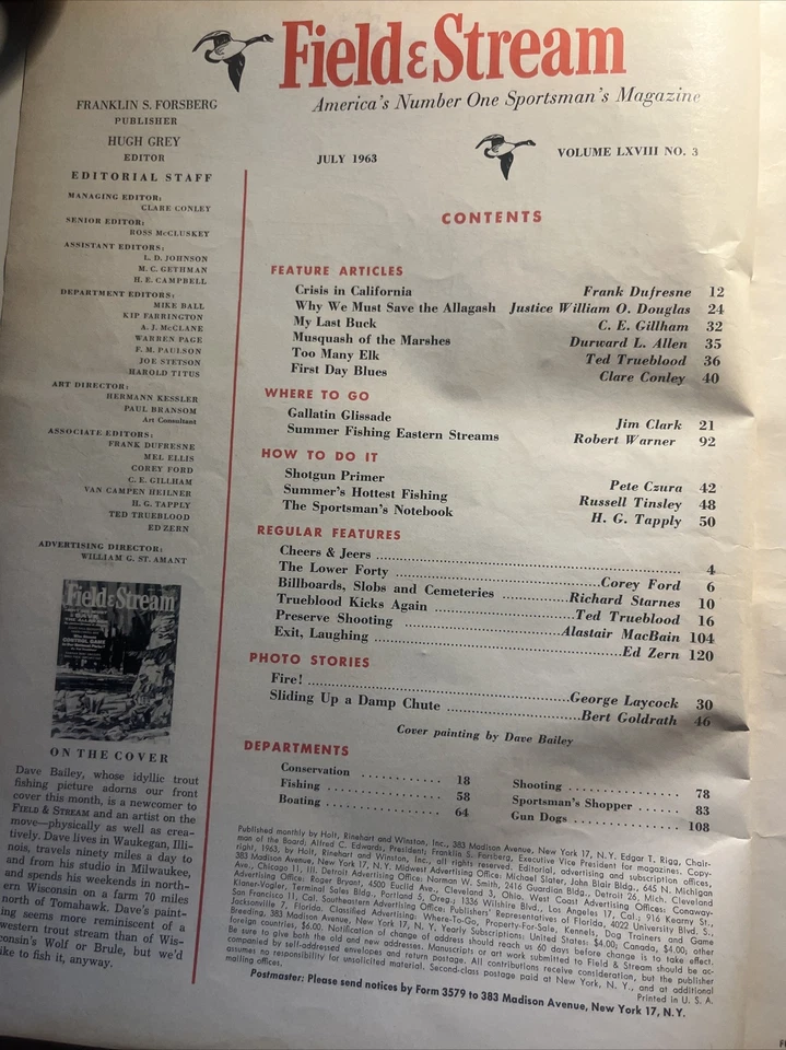 Field & Stream July 1963 Vintage Magazine Hunting Trout Fishing Camping Ads - Image 2 of 4