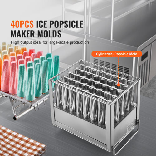 VEVOR 40PCS Commercial Popsicle Mould Cylindrical Ice Pop Mould Stainless Steels