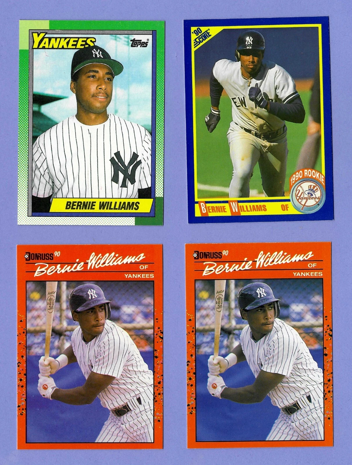 Bernie Williams 1990 Rookie RC Lot (4) 1 Topps/2 Donruss/1 Score Yankees NM-MT+