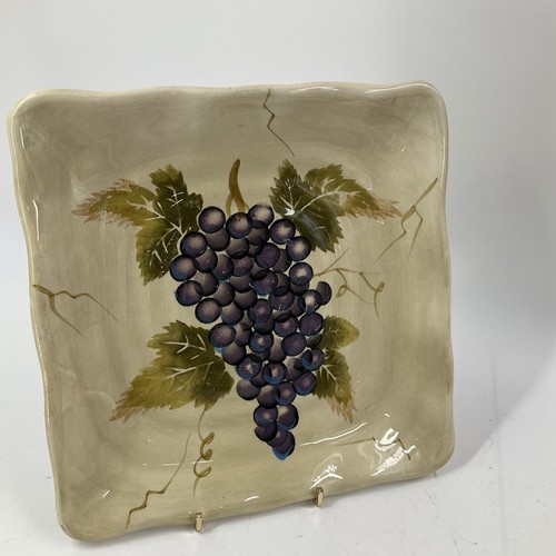 Tabletops Unlimited Cabernet Salad Plates Individual Square Hand Painted Grapes - Picture 8 of 18