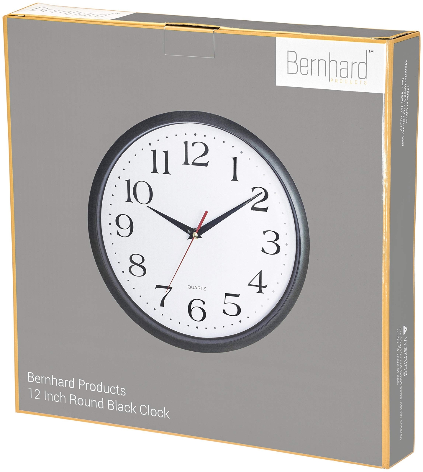 Bernhard Products Black Wall Clock Silent Non Ticking,12 Inch Quality Quartz ...