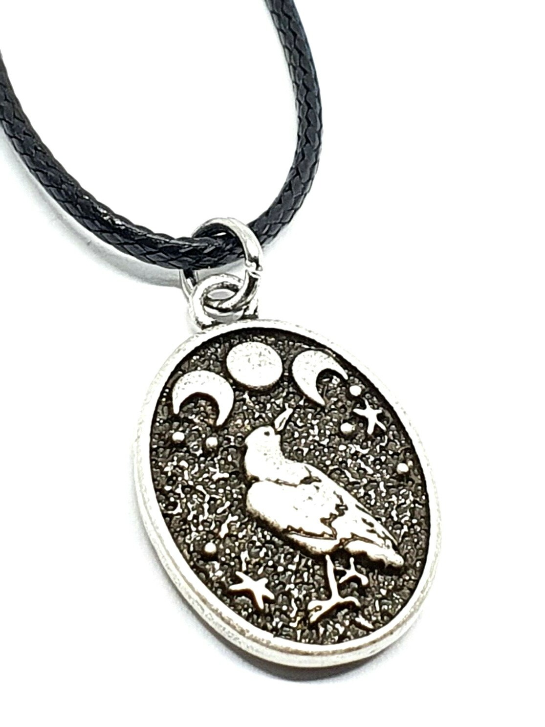 Raven Triple Moon Necklace Pendant Cord Lace Pagan Wicca Witch Occult Jewellery