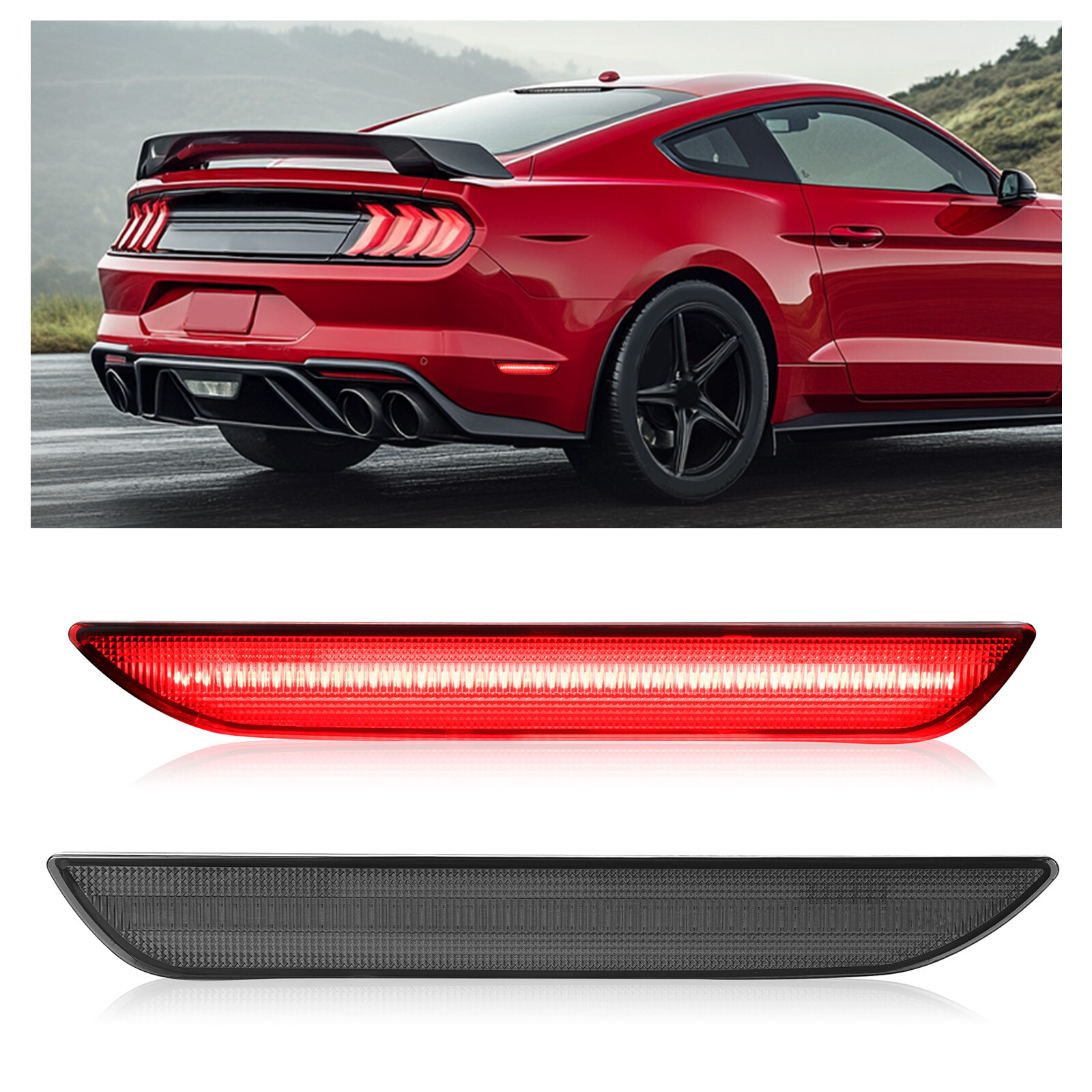 LED Side Marker Lights For Ford Mustang 15-2023 Rear Reflector Bumper Red Lamps