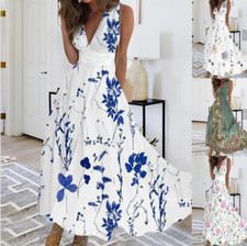 Women's Dress Summer New V-neck High Waist Sleeveless Print Sexy Vest Dress