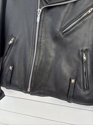 HARLEY DAVIDSON Schwarz Leder Motorrad Biker Cafe Racer JACKE Mantel Herren 50R - Bild 4 von 7