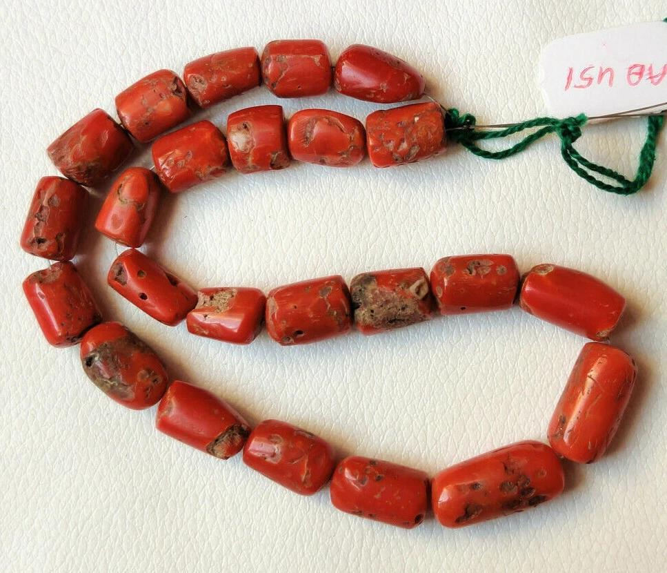 ANTIQUE NATURAL RED CORAL BEAD NECKLACE TESTED UNDYED 34.8 GMS