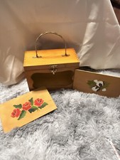 Vintage Wooden Purse Brass Braided Handles With Changeable Front Panels 1978