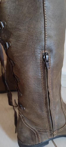VTG Levi's Retro Leather Lace Up Over Knee High Boots Roma Flat Brown Siz US 7.5 - Picture 7 of 19