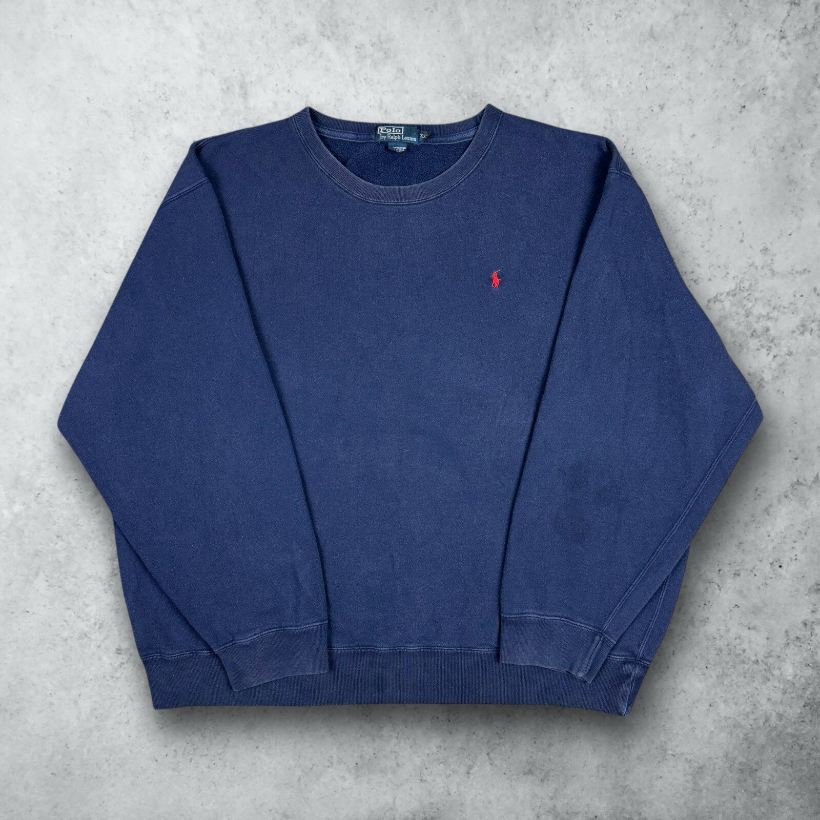 Felpa girocollo vintage anni 90 Polo Ralph Lauren pony blu navy taglia 2XL