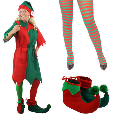 Adult Half Red Green Tights OS Christmas Elf Costume Hose Festive Santa's Helper