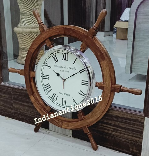 Nautical Handcrafted Wooden Premium Wall Decor Wooden Clock Ship Wheel | Maritim - Picture 5 of 5
