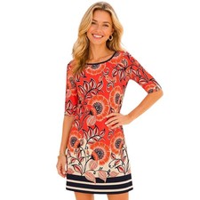 Eliza J Floral Shift Dress Size 6 Orange Tropical Nautical Preppy Beach Brunch