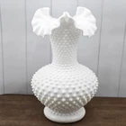 Fenton Tall Hobnail Milk Glass Double Crimp 10.75" Vase Ruffle Edge VTG 1970s