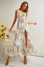 Suzanne Betro Yellow Floral Ruffle Prairie Peasant Cottagecore Maxi Dress S New