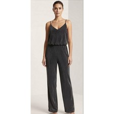 Eliza J Womens Metallic Glitter Jumpsuit V-Neck Spaghetti Strap Black Size 14