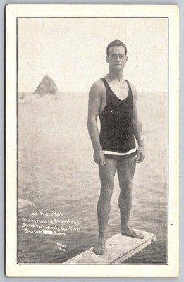 Postcard Diving Champion of Champions Ed Harrison Glass Bottom Boats Vintage F19
