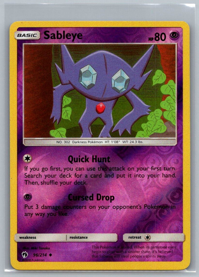 Sableye 96/214 Uncommon Lost Thunder Pokemon Reverse Holo Near Mint