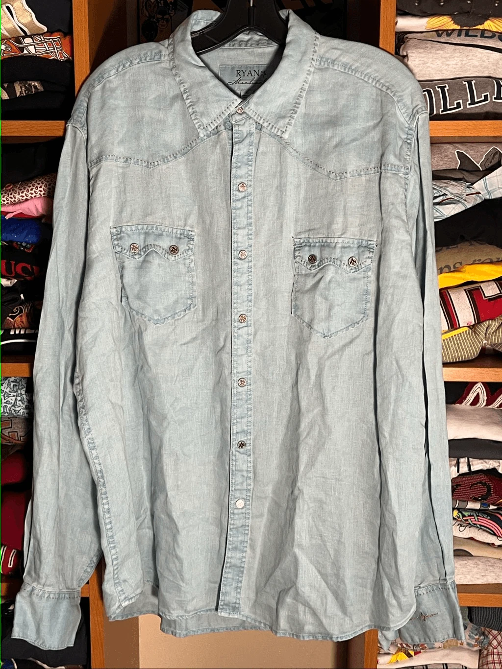 Ryan Michael Men’s Western Button Snap Linen Long Sleeve Shirt XL