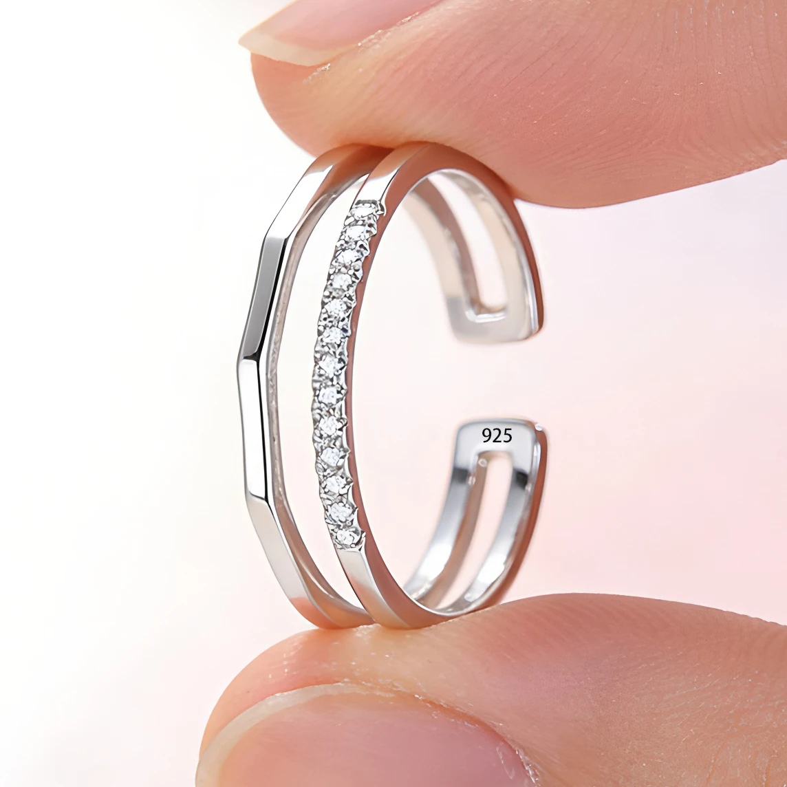 925 Sterling Silver Flower Lace Ring Korean Fashion Opening Inlaid CZ Adjustable