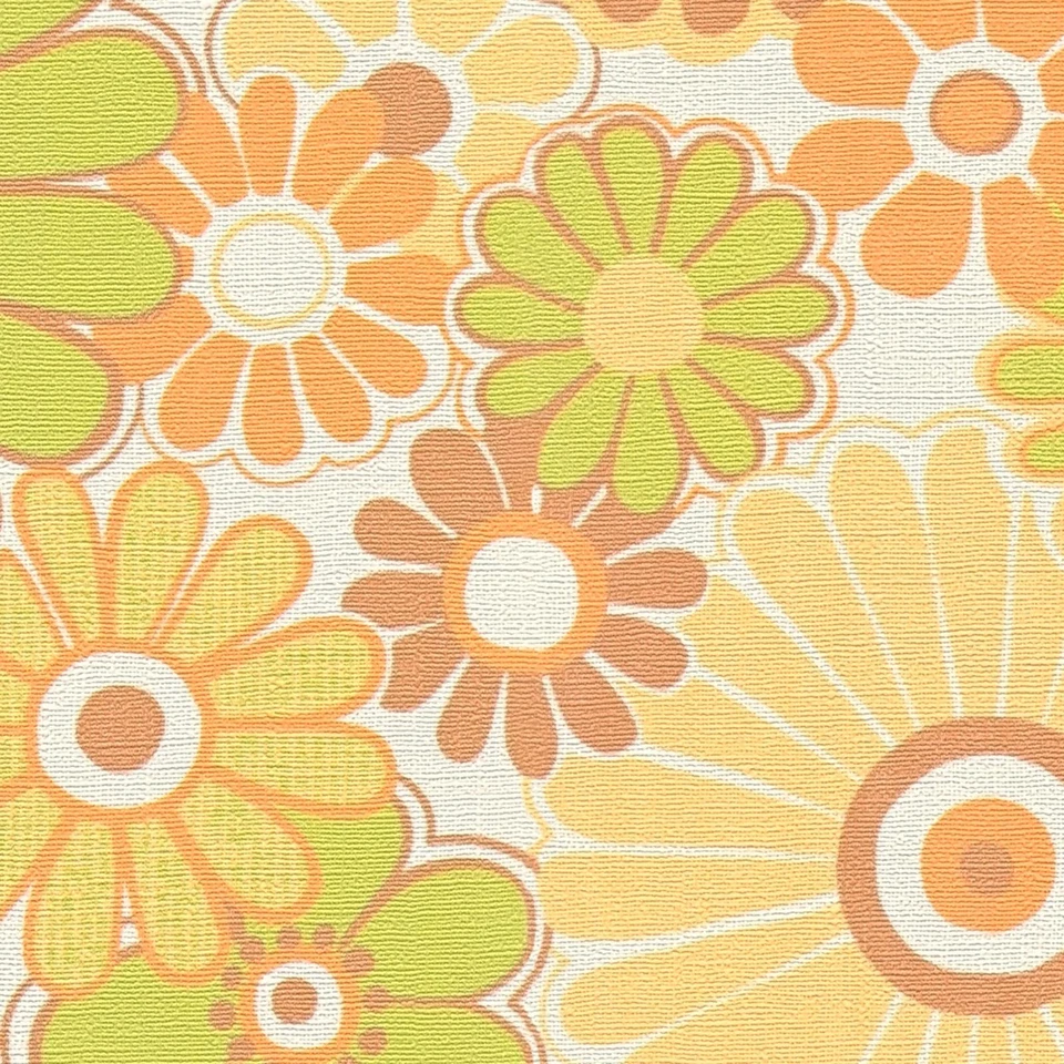 Mostaza Naranja con Flores Pintado Margaritas Vintage Retro 39535-5 AS Creation - Imagen 3 de 4