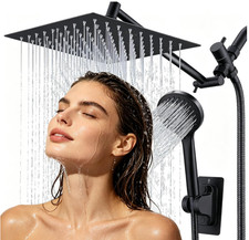 Filtered High Pressure Shower Head Combo 10" Rainfall 11" Extension arm Black