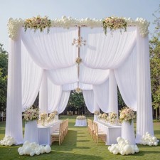 2-Panel 5x16ft White Backdrop Curtains for Wedding Wrinkle-Free Drapes