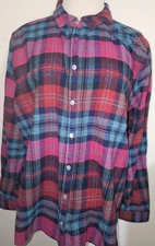 Women's Croft & Barrow Pink Green Plaid Long Sleeve Button Front Shirt Size PXXL