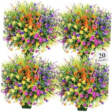 20 Bundles Artificial Flowers for Outdoors Fake Plastic Flowers UV Mixedcolor