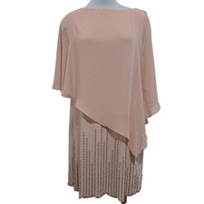 Xscape Asymmetrical Shawl Beaded Underlay Casual Elegant Mini Dress Blush Siz 14