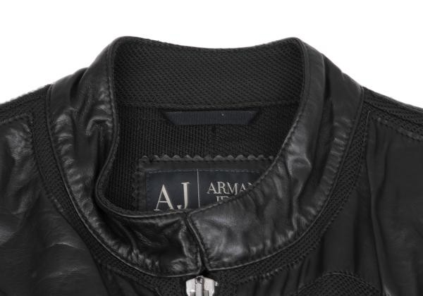 ARMANI JEANS Mesh Switching Back Embossed Logo Leather Zip