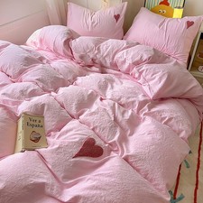 Coquette Pink Duvet Cover Queen Size Cute Girly Soft Washed Cotton Soft