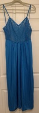 Barbizon Vintage Long Nylon Gown Spaghetti Straps Lace Bodice Size XS Teal Blue