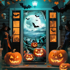 Halloween Door Cover, 79 35Inch Halloween Door Decorations Reusable Fabric Pum