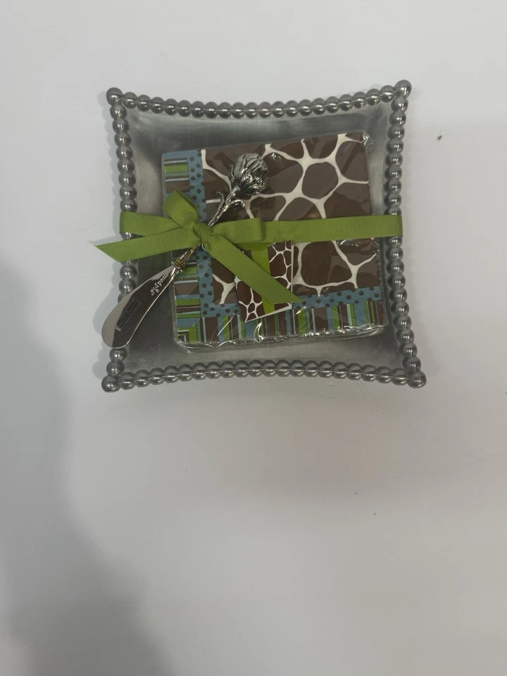 Serving Plate Tray Mudpie  Cheese Spreader Napkin Beaded Silver Giraffe New - Image 3 of 4
