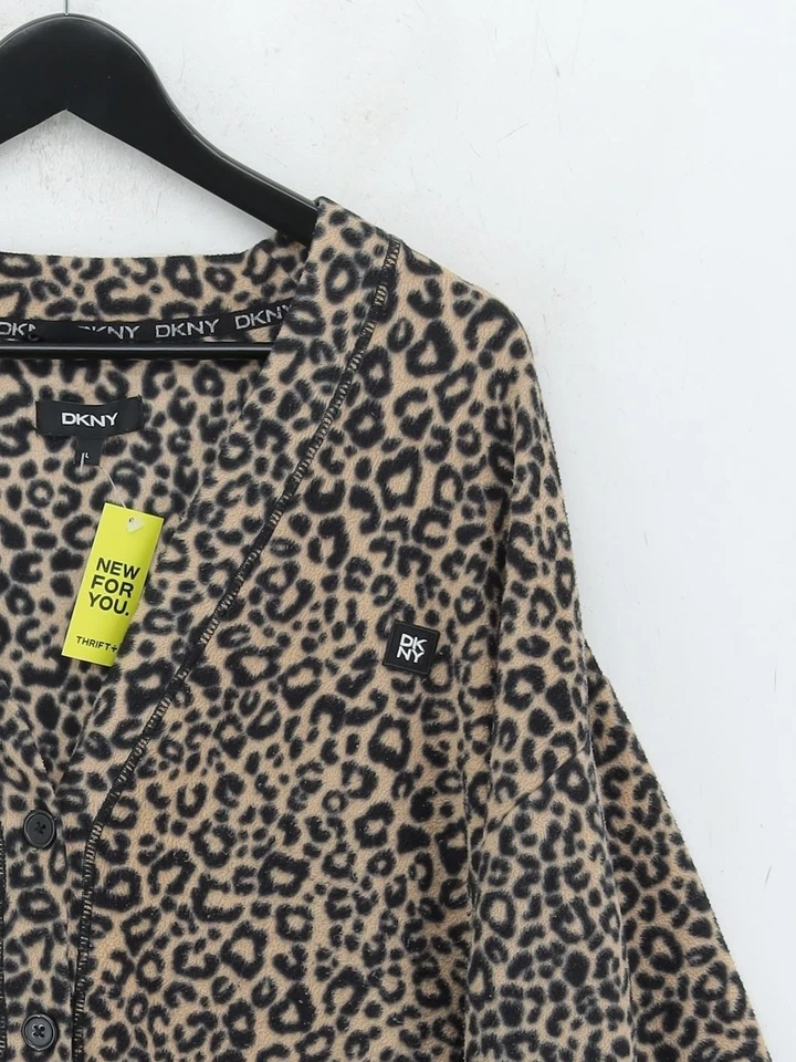 Cárdigan para mujer DKNY L negro estampado animal 100 % poliéster cuello en V cárdigan Foto 4 de 4