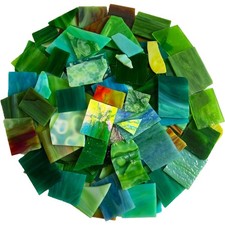 Unpolished Mixed Green Stained Glass for Mosaic Crafts - 35oz Bulk Value Pack