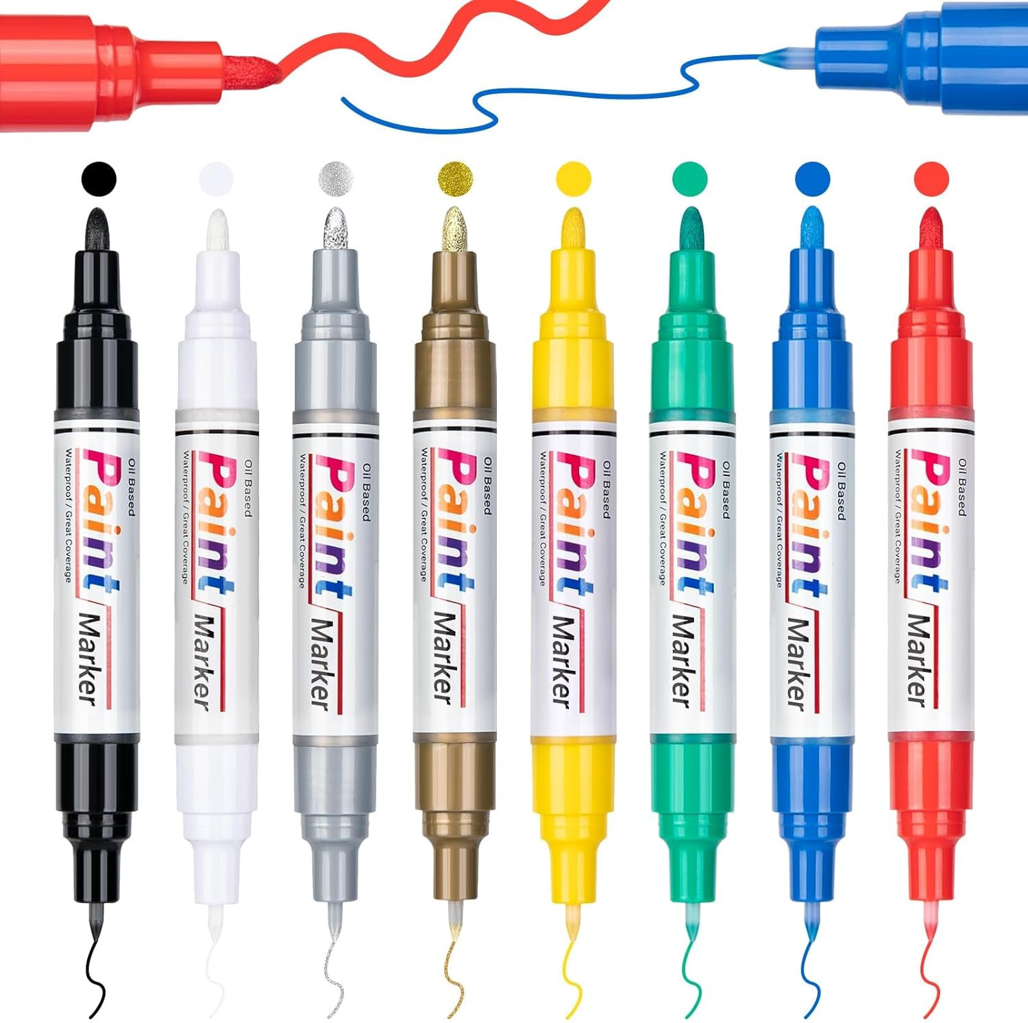 8-Color Oil Based Paint Markers, Dual Tip 0.7mm & 3mm, Water