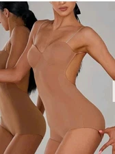 Dance And Sway Sling Backless Bodysuit/Leotard, Beige, Size Small