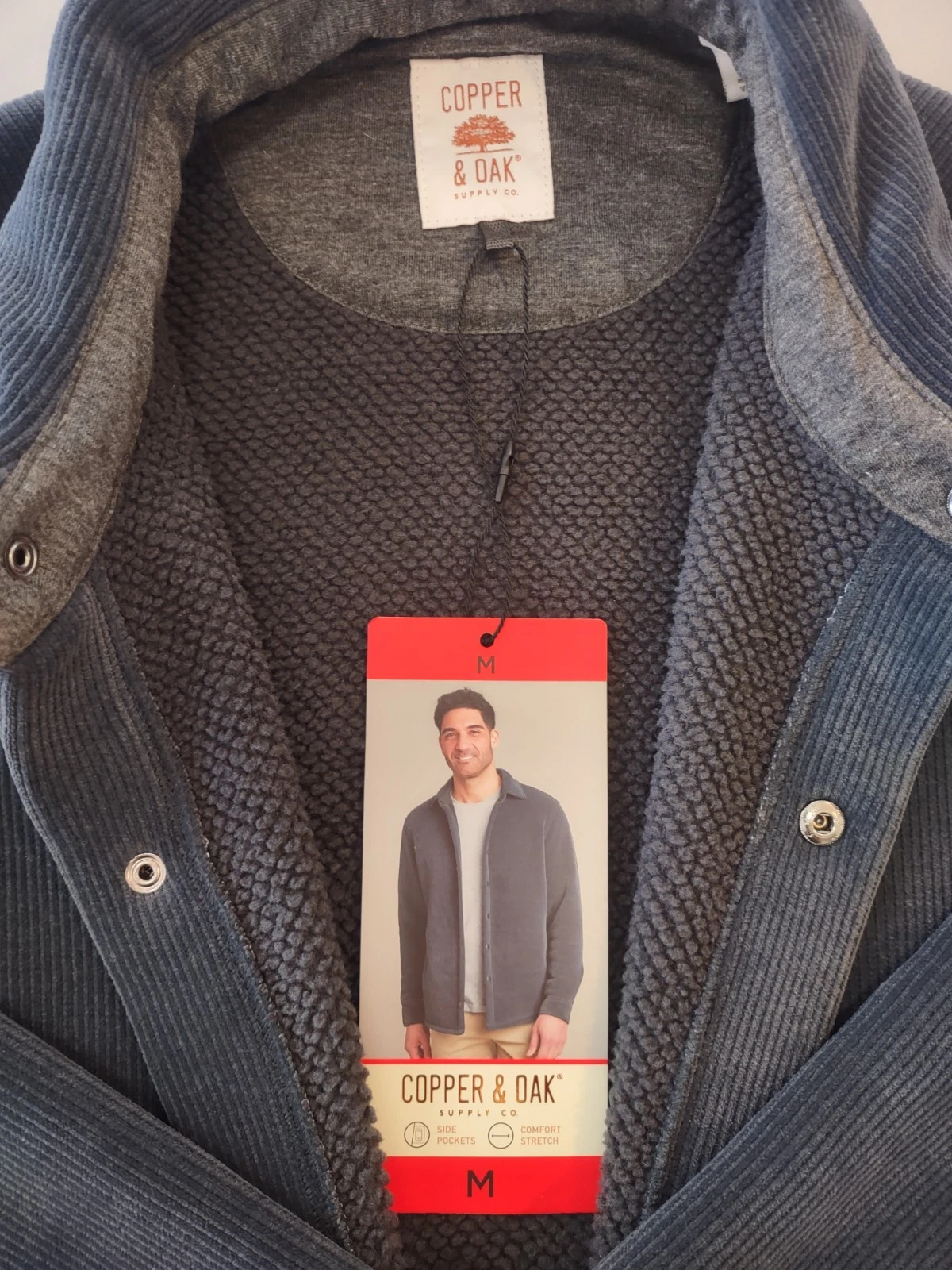 Copper & Oak Men's Fleece Shirt Jacket Heavyweight Snap Button Gray Blue, Medium - product detail image 4
