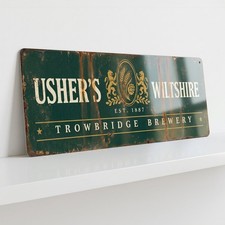 Ushers Wiltshire Brewery Sign 28cm Vintage Metal Plaque Trowbridge Pub Bar