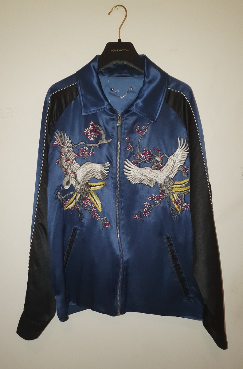 $5k Louis Vuitton Embroidered Silk Navy Jacket RUNWAY SS16